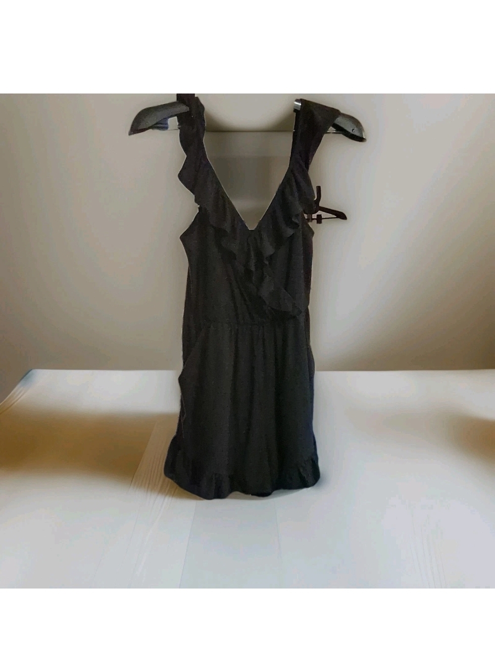 BCBGeneration Black Ruffle V-Neck Romper